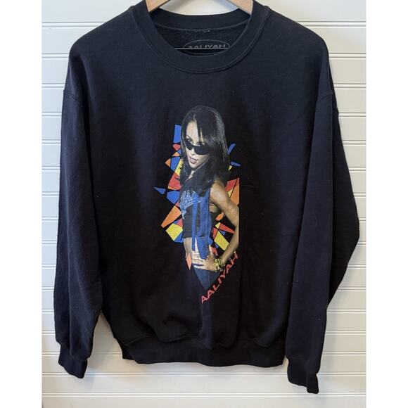 Vintage Y2K Aaliyah R&B Solo Singer Crewneck black sweatshirt size Small - Picture 1 of 6